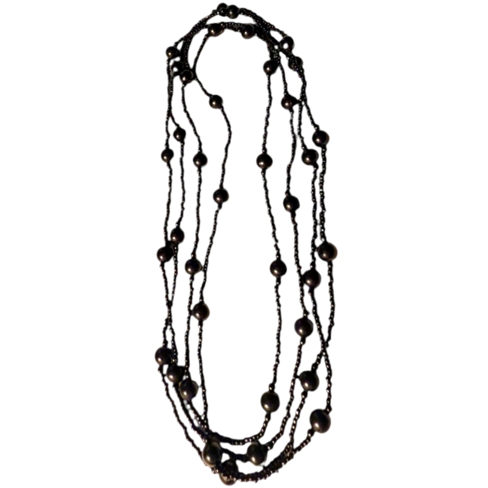 Long Black Plastic Beaded Necklace